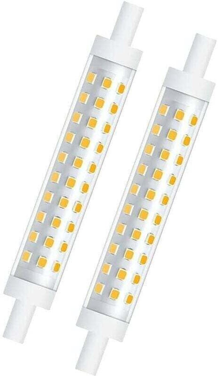 lamp-Twee dimbare 10W R7s 118mm LED-lampen, warm wit 3000K, equivalent aan een 100W halogeenlamp,geschikt voor dubbelzijdige lineaire reflectoren, geschikt voor tuinen, openbare ruimtes, gangen, straatverlichting en schijnwerpers.