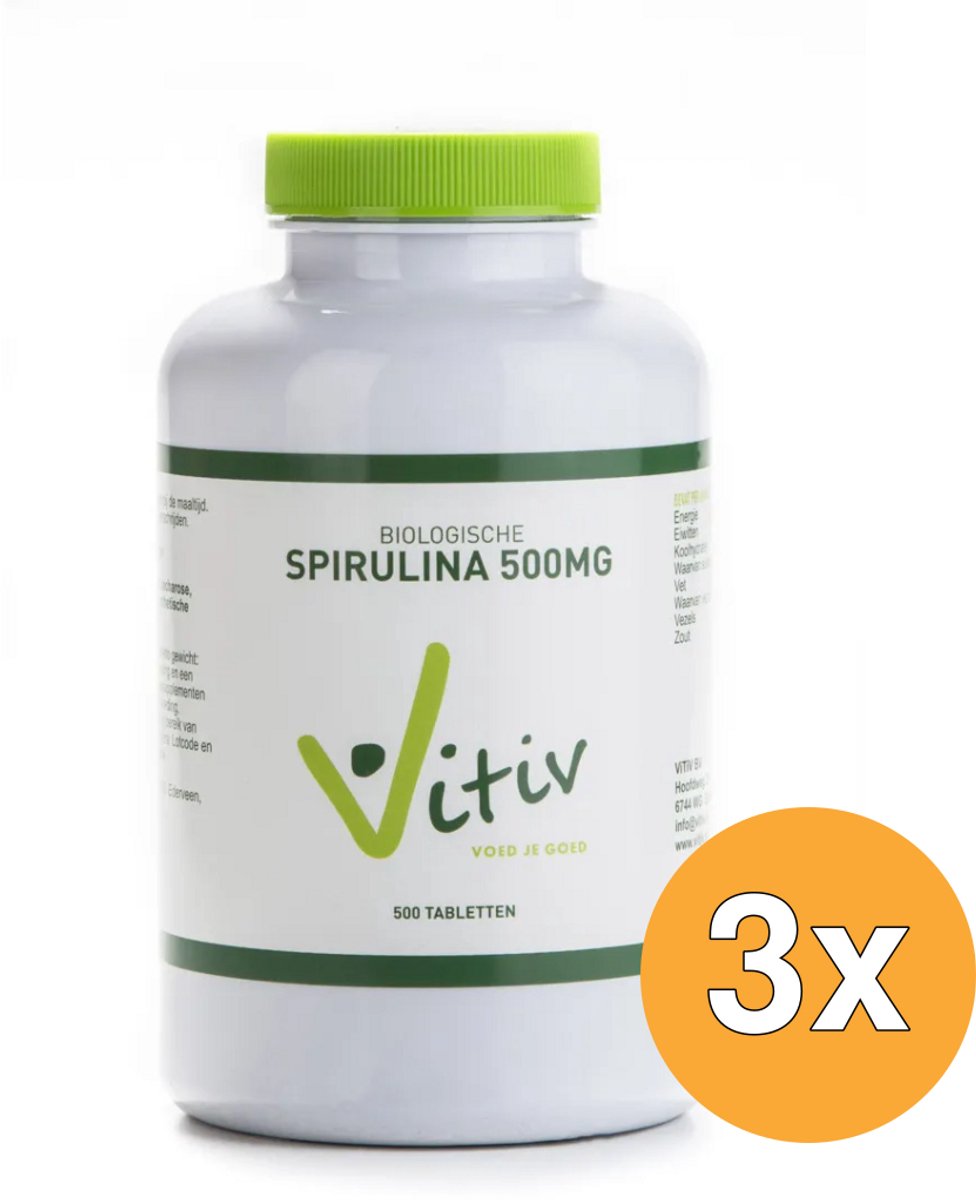 3x Vitiv Spirulina 500 Mg Bio (500 tabletten)