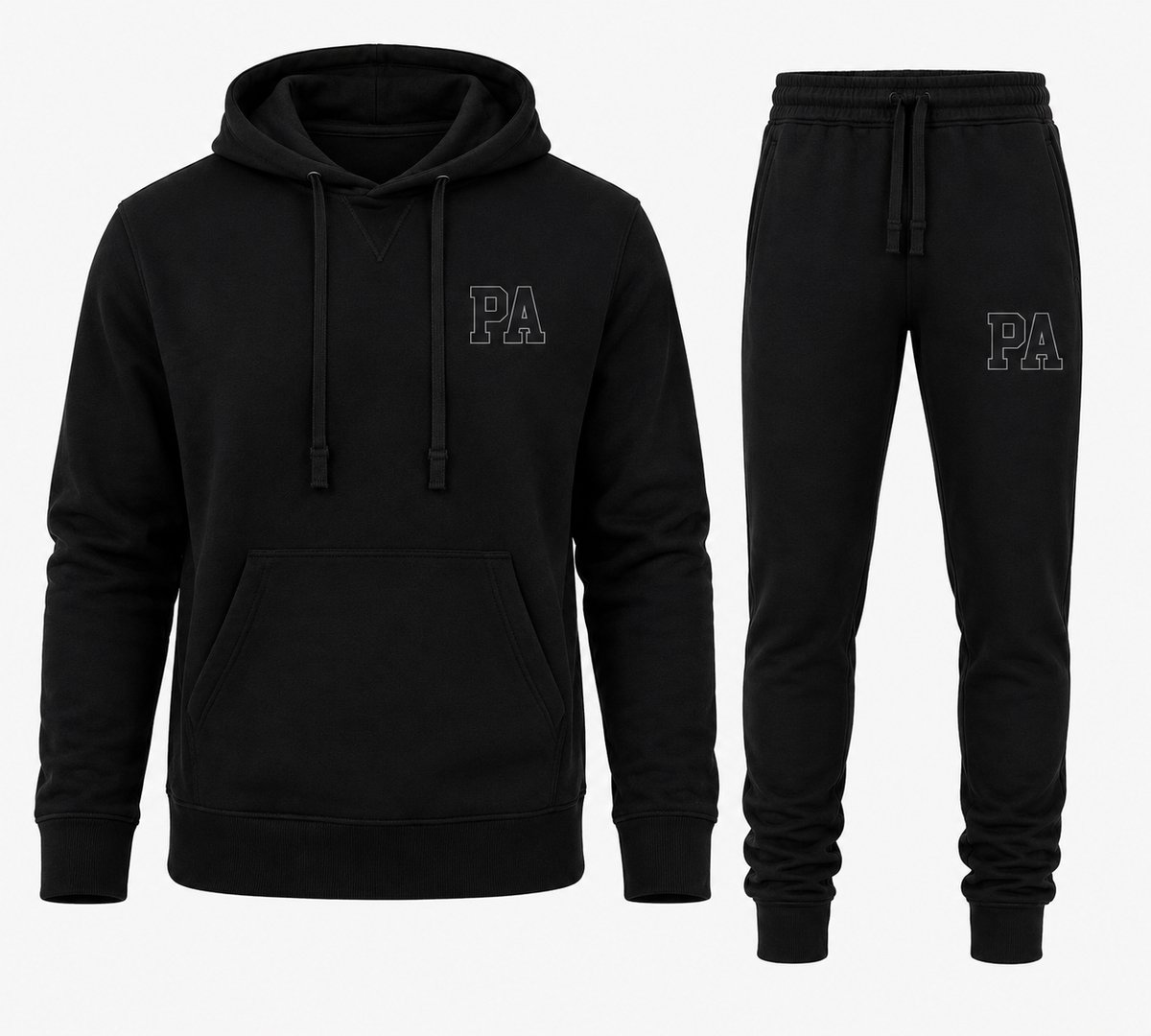 Stijlvolle Hoodie en Joggingbroek Set met print PA Logo - Comfortabele Katoenen Loungewear voor Heren - Zwart - XL