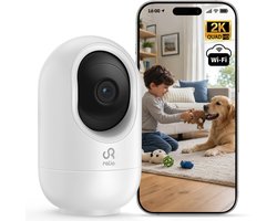 Ralio Beveiligingscamera binnen - 2K/ 3MP Ultra HD - Huisdiercamera met App - Wifi Camera - beweging en geluidsdetectie - Bewakingscamera - Babyfoon - 2.4/5 GHz - Wit