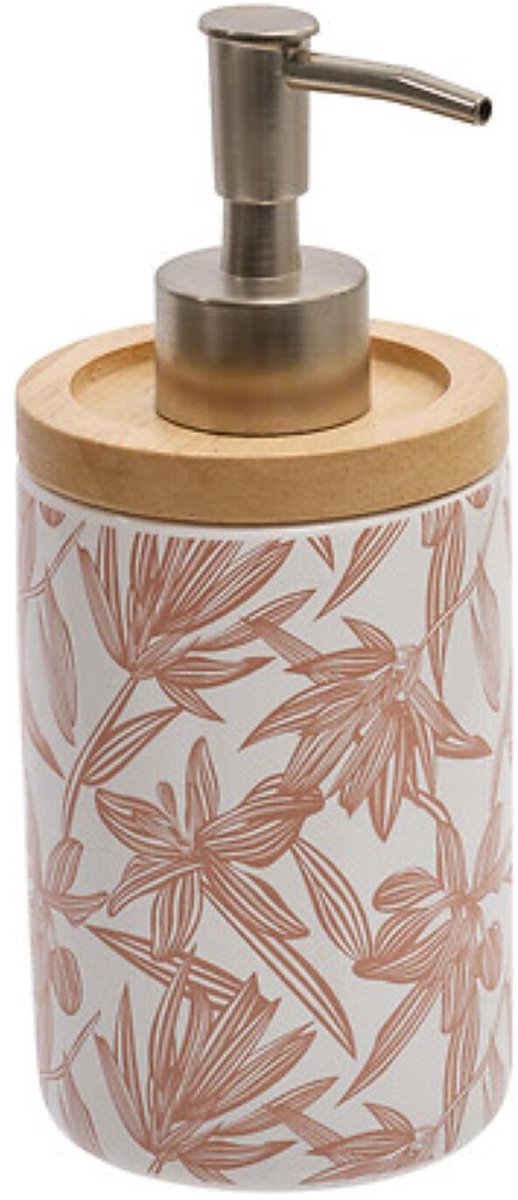 5five Zeeppompje / zeepdispenser - Pinkflora - wit/roze/zilver - 280 ml - badkamer - keuken - toilet - polyresin kunststeen