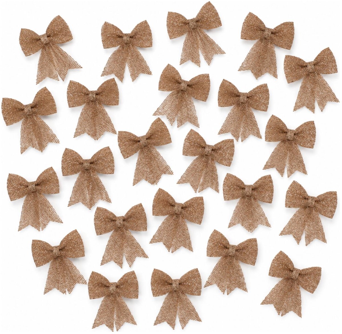 Decoris Kerst decoratie strikjes - 30x st - jute - glitters - 13 cm - kerststrikjes - kerstversiering