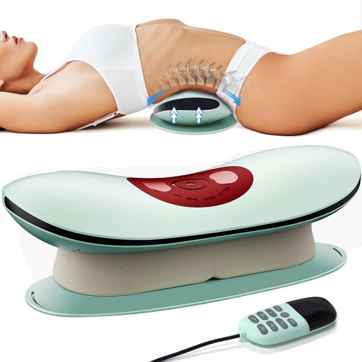 SnelShoppen - Draadloos Rugmassageapparaat met Airbag-Tractie, Elektrisch Lendenwervel-Massageapparaat, Trillingen en Warmte voor Ontspanning en Verli
