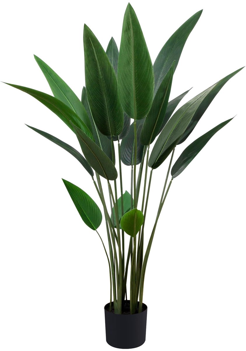 SnelShoppen - Strelitzia Kunstplant 120 cm - Tropische Kunstboom met 18 Bananenbladeren - Decoratie voor Binnen en Buiten - Kunstplant in Pot voor Thu