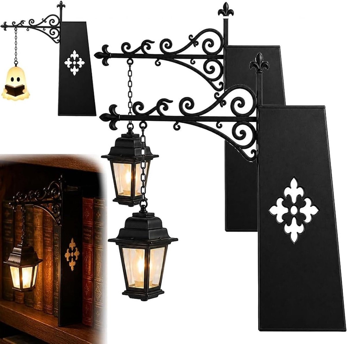 Boekensteun metaal - 2 stuks - Bibliotheeklantaarn - Decoratieve Boekenplankverlichting - 