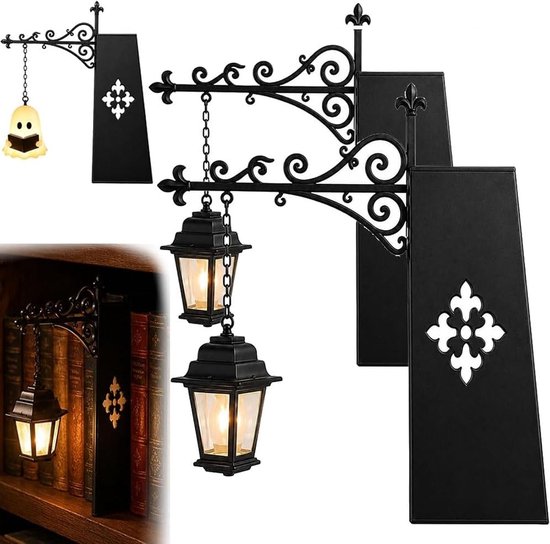 Foto: Boekensteun metaal 2 stuks bibliotheeklantaarn decoratieve boekenplankverlichting boekenkast leeslampjes antieke led boekenhoeklamp uniek cadeau voor boekenliefhebbers voor leeshoek thuisbibliotheek zwart