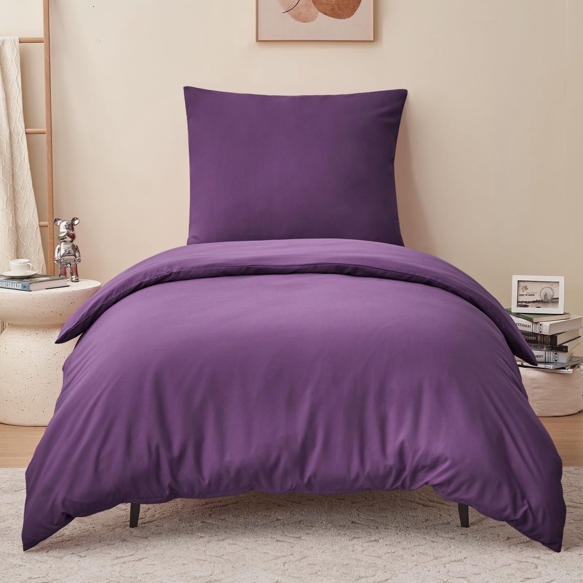 SnelShoppen - Eenpersoons Beddengoedset 140 x 200 cm Violet - Katoen, Luxe Kwaliteit, Geschikt voor Volwassenen en Kinderen, Ideaal voor Slaapkamer, L