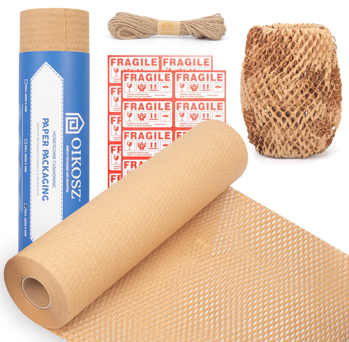 SnelShoppen - OIKOSZ Bijnest Verpakkingspapier - Duurzaam Kraftpapier - Milieuvriendelijk Bruin Verhuis- en Verzendpapier - 38 cm x 50 m - Gerecycled