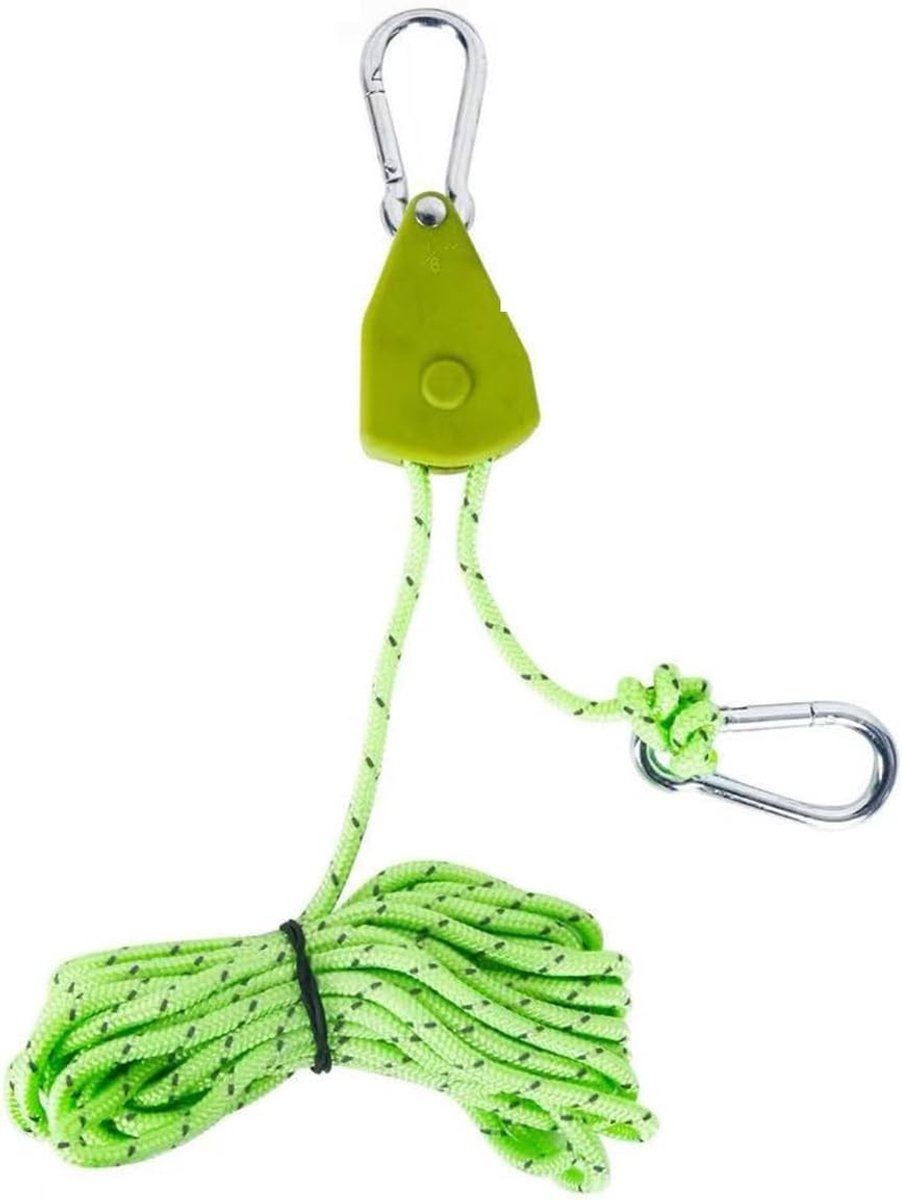 Reflecterende Windtouw met Katrol, 4 meter, Verstelbare Kledinglijn, Stevig en Duurzaam, Ideaal voor Kamperen, Kleding Drogen en Buitenactiviteiten
