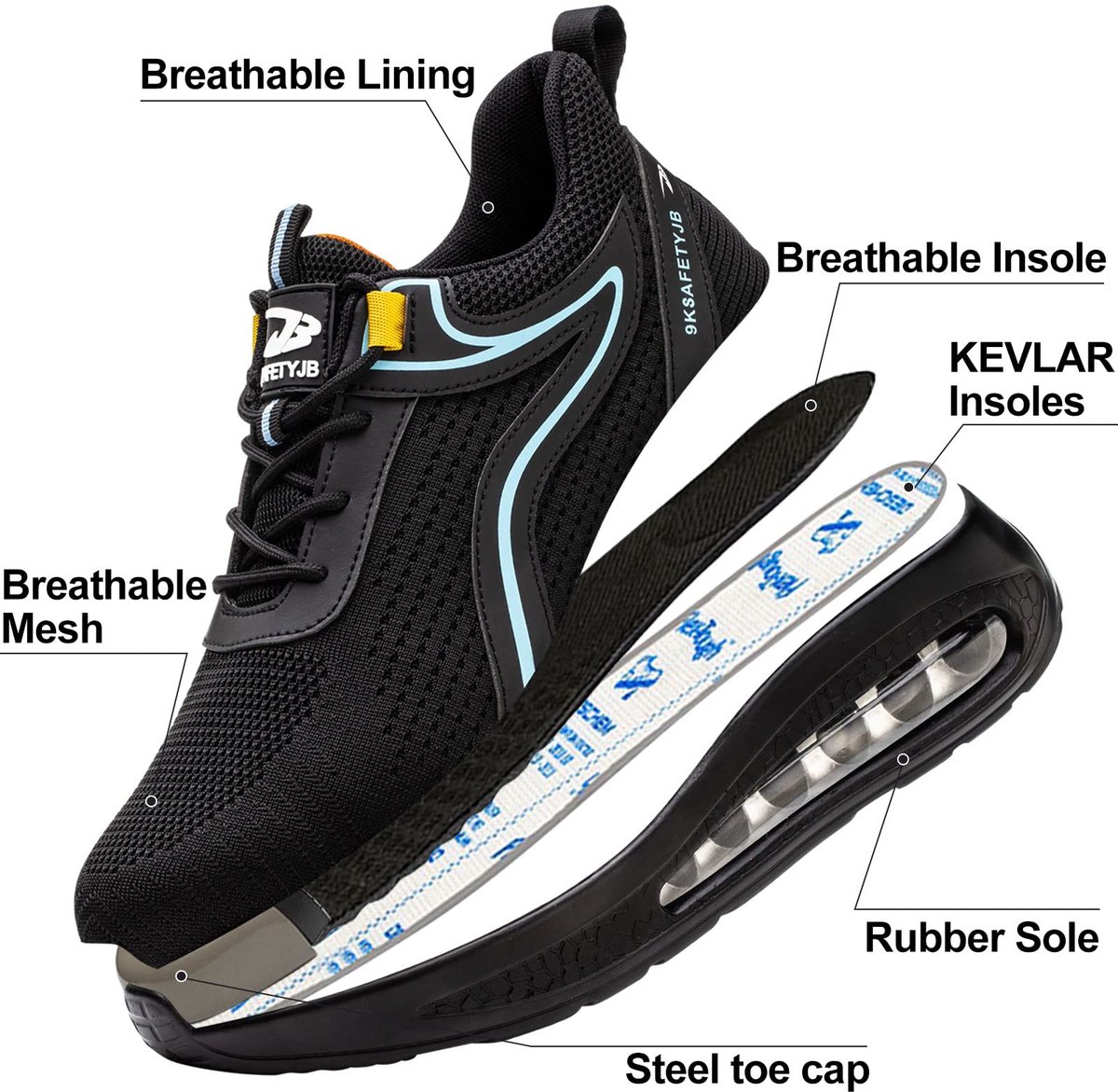 SnelShoppen - Werkschoenen S3 Stalen Neus Veiligheidsschoenen Antislip Sneakers Blauw 41 - Anti-Perforatie Bescherming voor Bouw en Industrie
