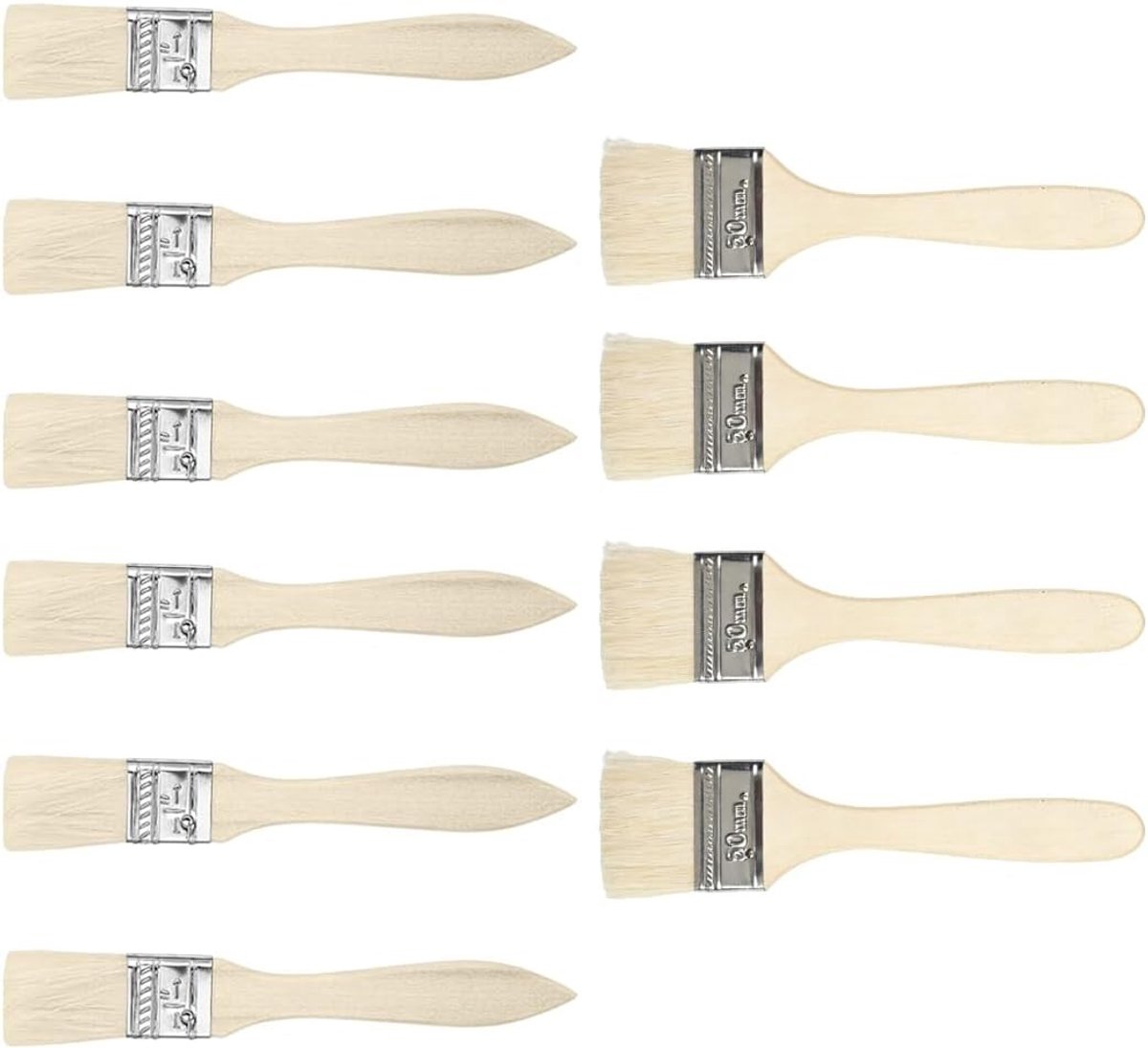 10 Schilderpenselen Set van 10 Stuks, Breedte 25 en 48 mm, Ideaal voor Acrylverf, Verfkwasten en Kunstprojecten