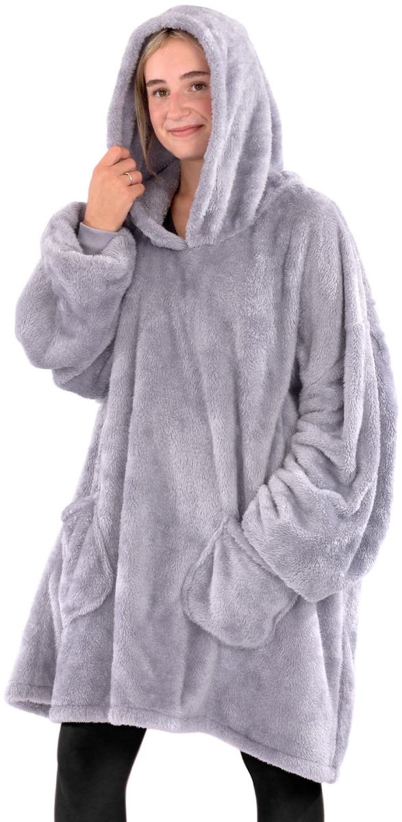 SnelShoppen - Draagbare Deken met Capuchon - Sherpa Fleece Volwassenen Maat - Zachte Comfortabele Oversized Hoody Deken met Armmouwen - Warm in de Win
