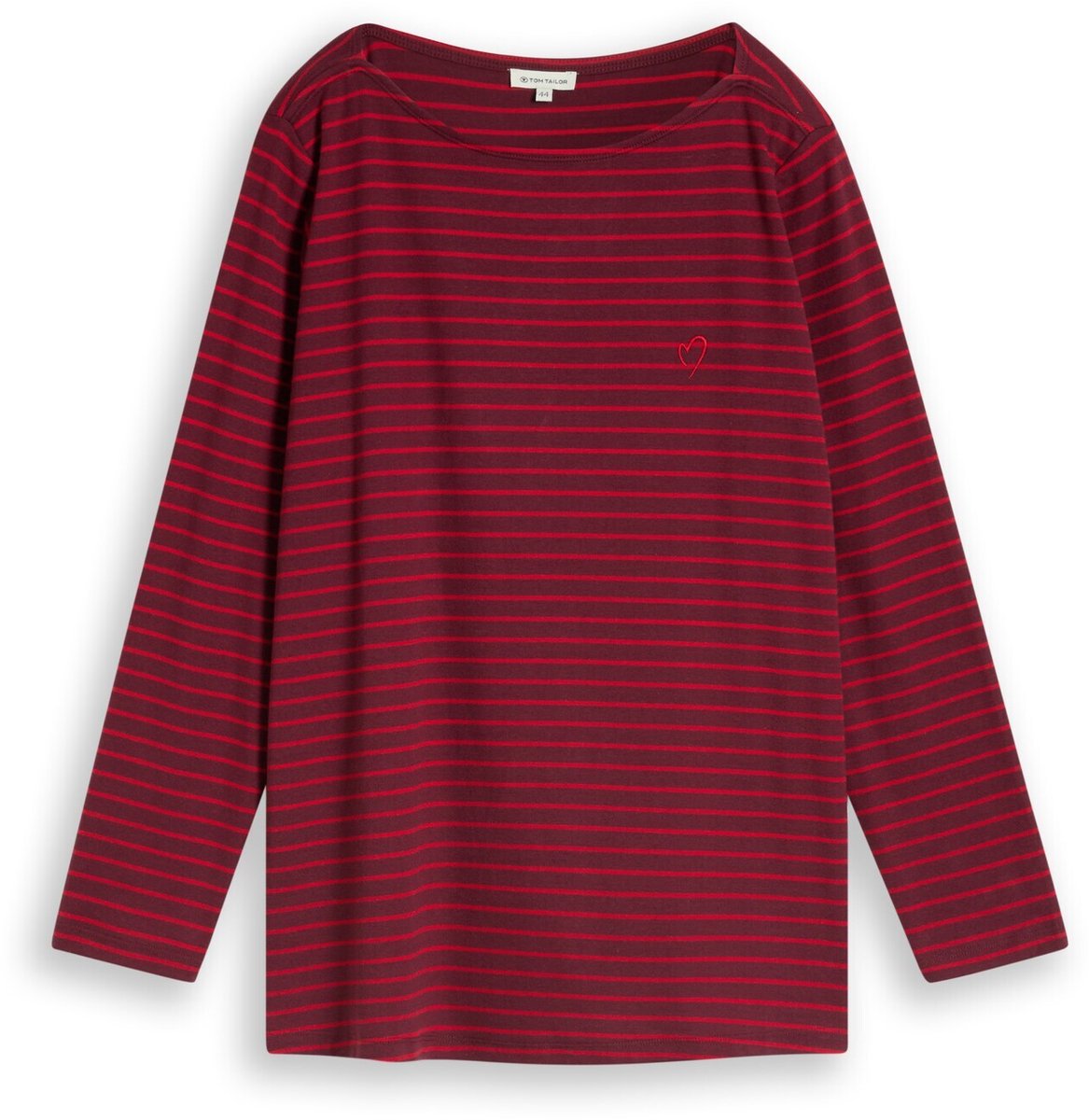Tom Tailor - Plus Size - T-shirt met lange mouwen en streepmotief - Maat 48 - preppy plum red stripe
