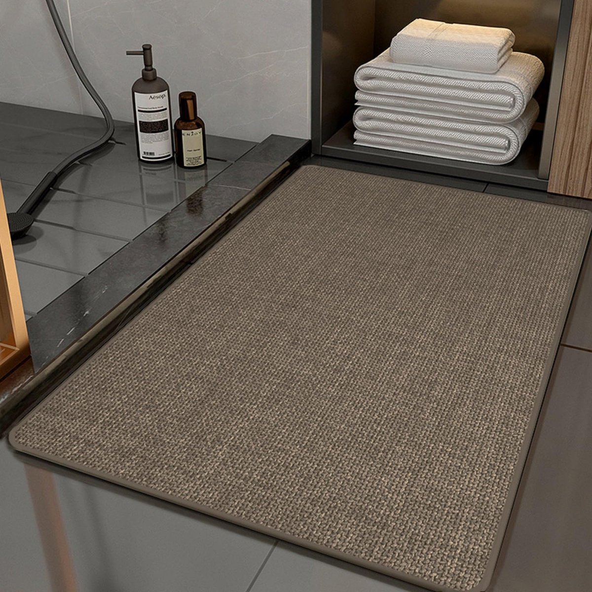 SnelShoppen - Absorberende Antislip Badmat 45 x 70 cm, Schimmelbestendig en Sneldrogend, Bruin voor Badkuip, Slaapkamer, Keuken, Toilet en Wastafel