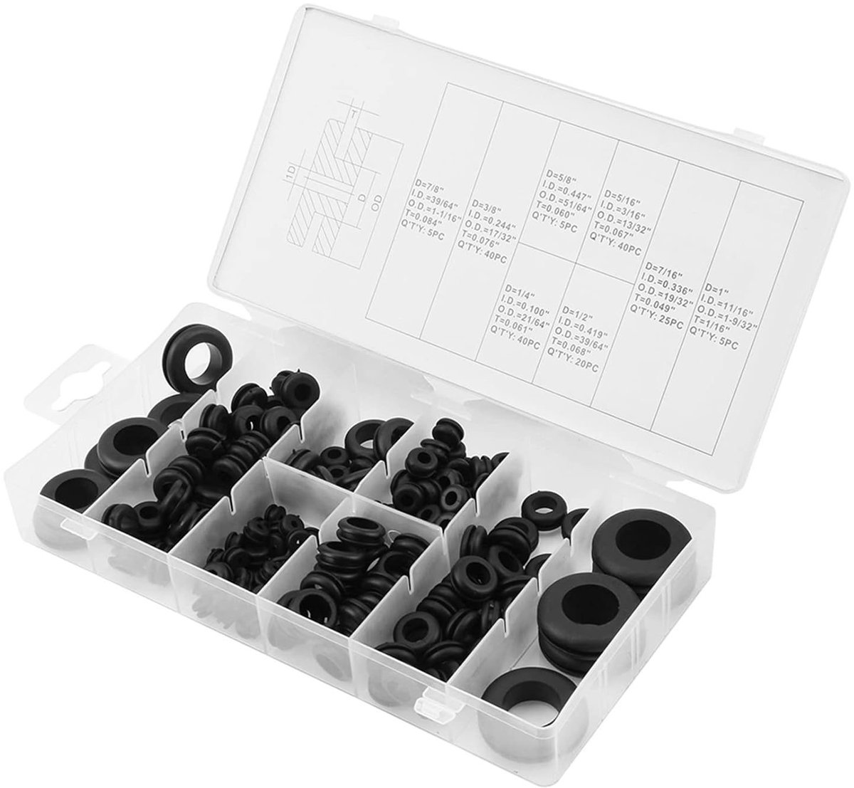 Set van zachte plastic rubberen afdichtingspakkingen voor elektrische bedrading ter bescherming van draden.