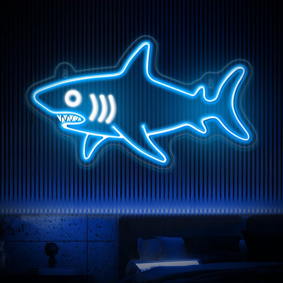 SnelShoppen - Dimbare LED Neon Haai Licht Wandbord USB Aangedreven Decoratie voor Kinderen, Feest, Tuin en Keuken - Unieke LED Neon Verlichting in Bla