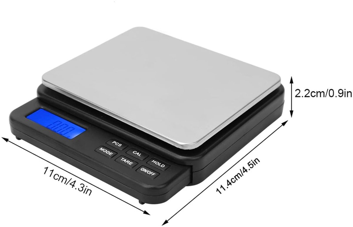 SnelShoppen - Digitale Weegschaal - Nauwkeurige Mini Elektrische Weegschaal met Blauwe Achtergrondverlichting - 1000 G/0,01 G - Voor Keuken en Laborat