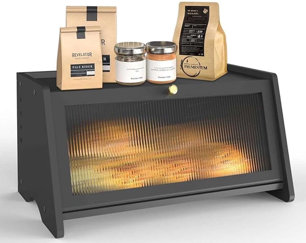 Zwarte Bamboe Broodtrommel - Grote Retro Broodkast Met Acryl Draairaam - Houten Brood Opbergdoos Voor Keuken Aanrecht - Ruime Bewaarbox Voor Brood, Fruit En Kruiden