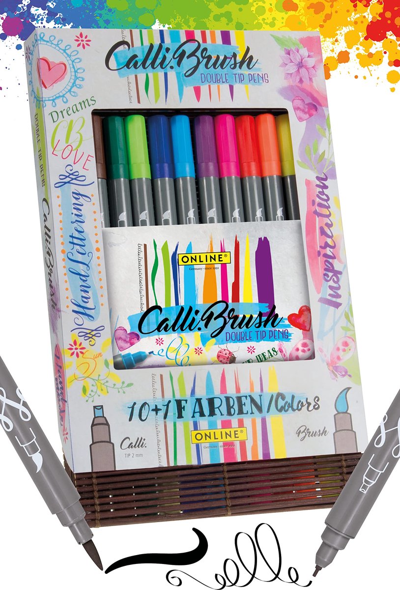 SnelShoppen - Online Kalligrafie Penseelstiften Set - 11 Dubbele Punt Brush-Pens, Kalligrafie en Penseelpunt in Bamboe Doos voor Handlettering, Bullet