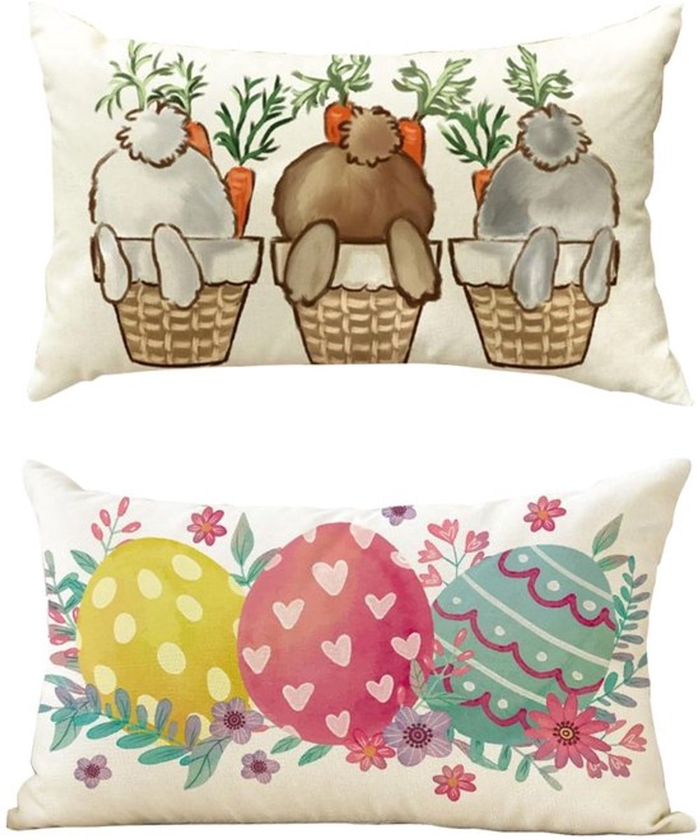 Kussenhoezen Set van 50 x 30 cm - Unieke Linnen Kussenhoezen - Paasdecoratie - Geometrisch