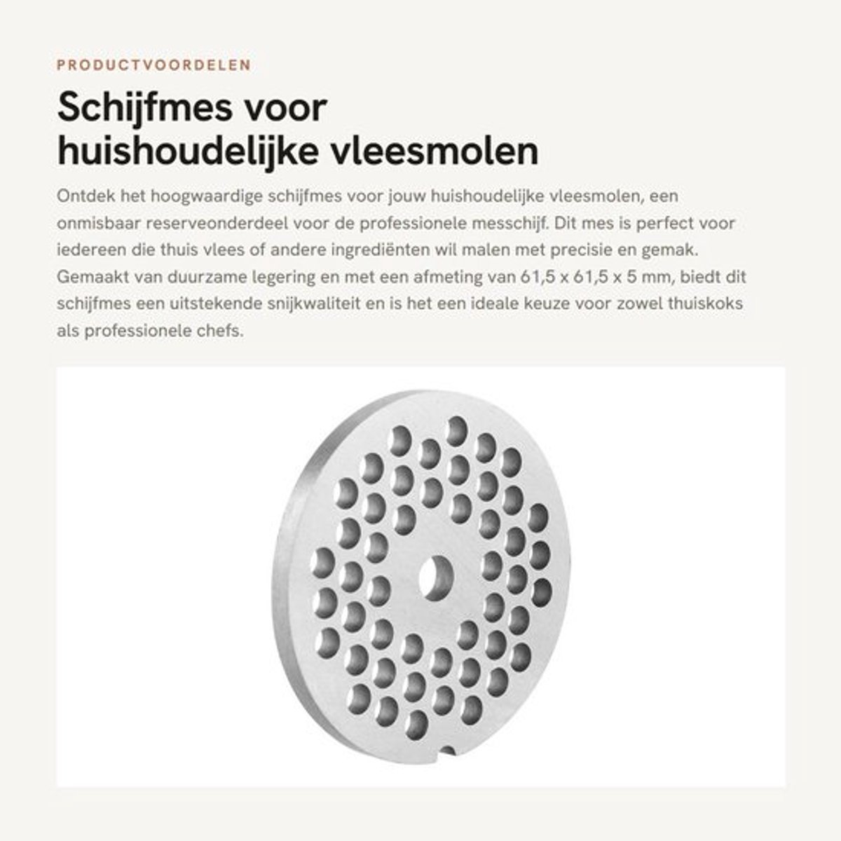 Schijfmes Professioneel - Reserveonderdeel Vleesmolen - Legering - 5 mm - Zilver - 61,5 x 61,5 mm - Veilig en Duurzaam - Vleesmolenmes