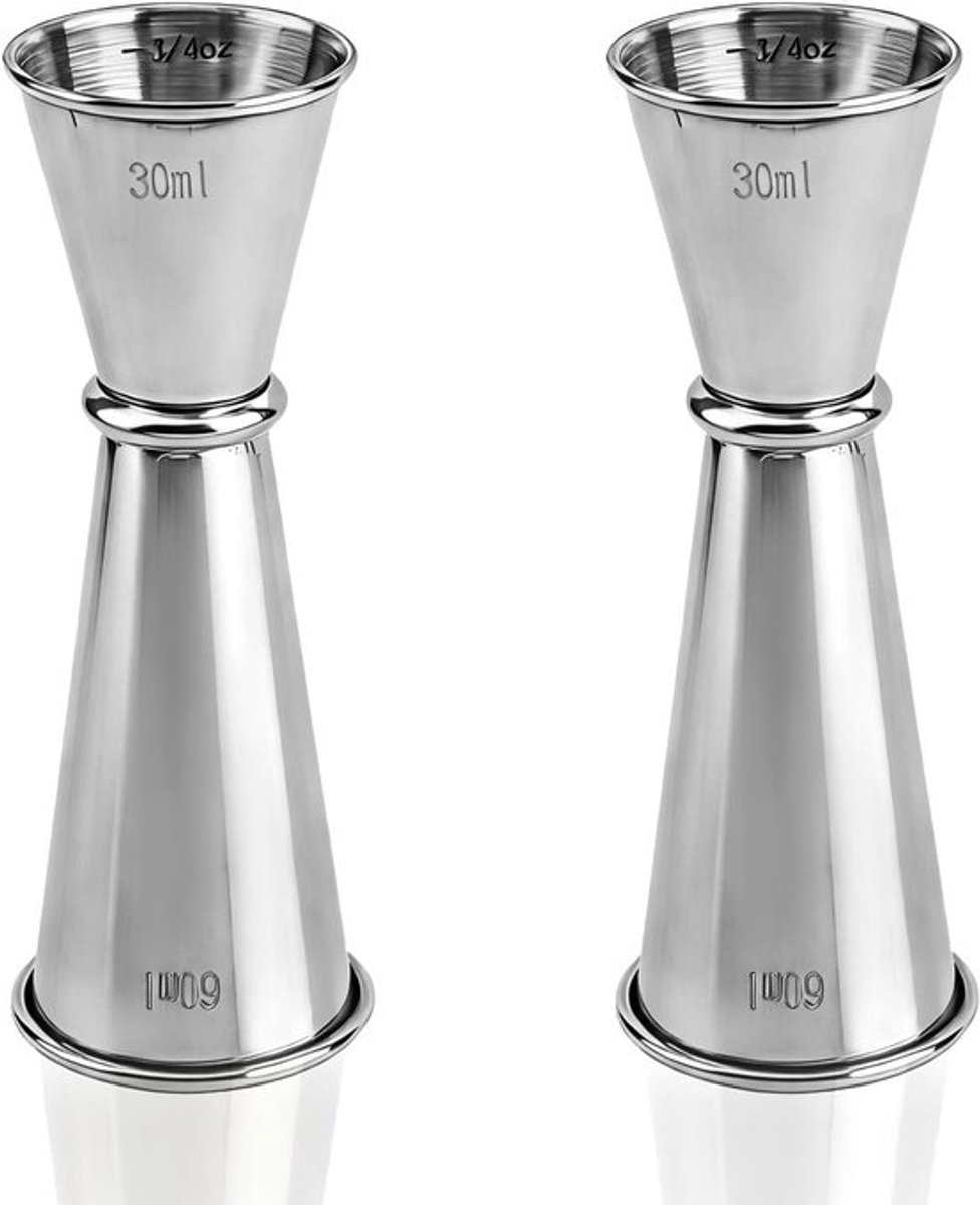SnelShoppen - 2Pcs Dubbele Maatbekers 1oz & 2oz - RVS Cocktail Jiggers voor Perfecte Drankjes - Barbenodigdheden voor Thuisbar en Feestjes
