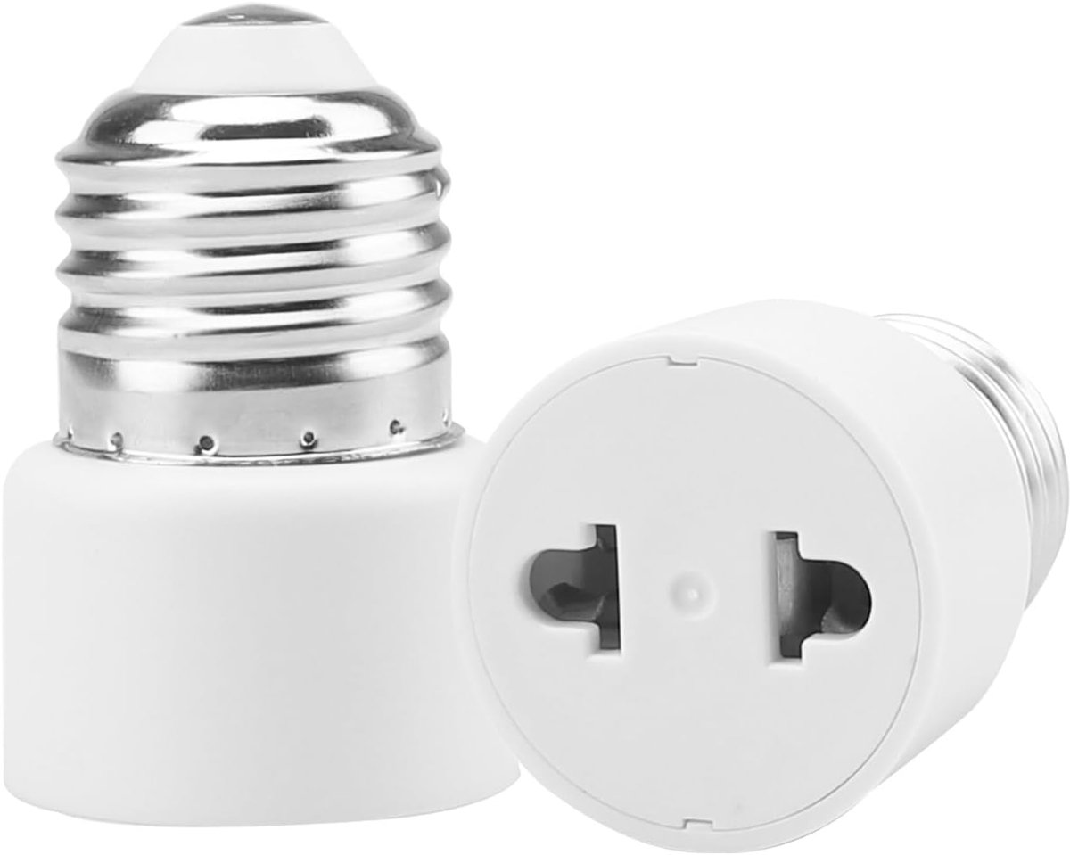 SnelShoppen - Pack van 2 E27 Lamp Socket Adapters voor 2-Pin Stekker, Geschikt voor Tuin, Garage, Camera, Wit