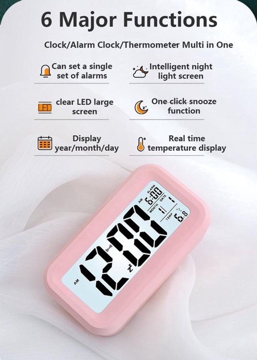 Wekker Digitale 12/24 Uur - LCD-Display - Achtergrondverlichting - Temperatuurweergave - Hoogwaardig ABS - Compact 13,6x7x4,6 cm - Klok