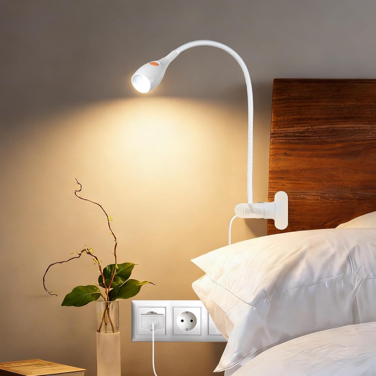 Flexibele Bureau Lamp met Klem, 2 Verlichtingsmodi 3000K/Amber, 360° Leeslamp met USB-C Ad