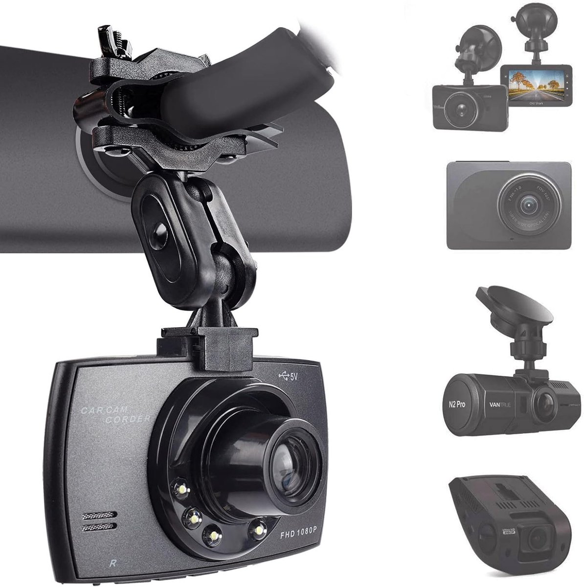 SnelShoppen - Sportway S60 Dash Cam Spiegelhouder met 10 Verbindingen Kit - Geschikt voor Meeste Auto Dashcams - Ultra Dun Ontwerp - Clamp Diameter 13