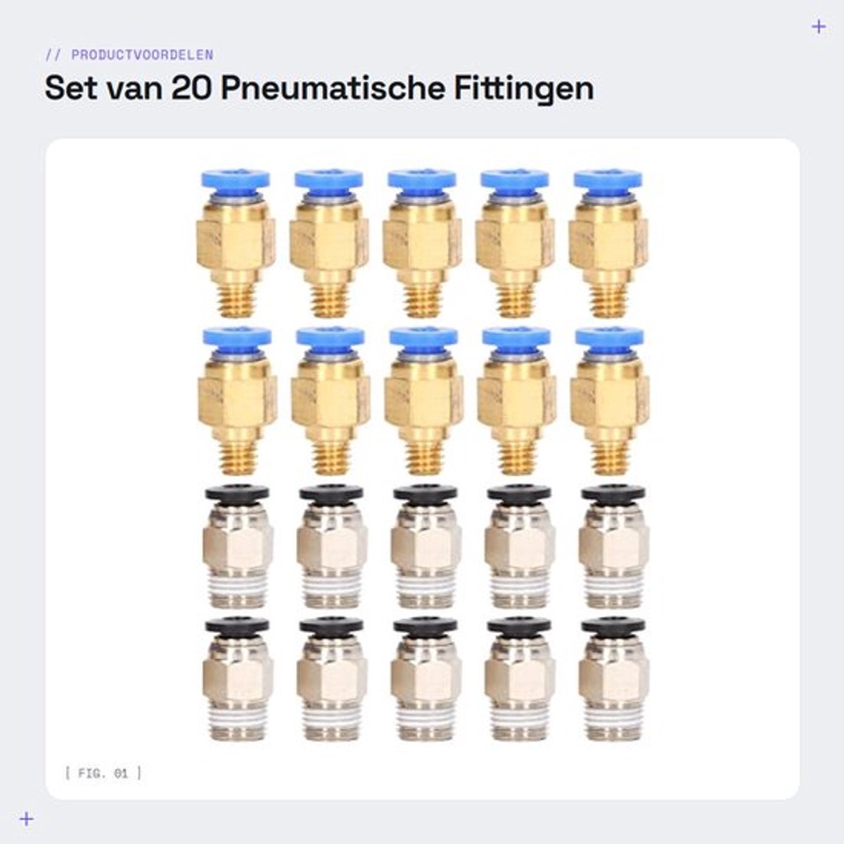 Pneumatische Fitting Set 20 Stks - PC4-M6/M10 - Messing/Roestvrij Staal - Push To Connect - 3D Printer Accessoire - Compatibel met Creality Ender 3