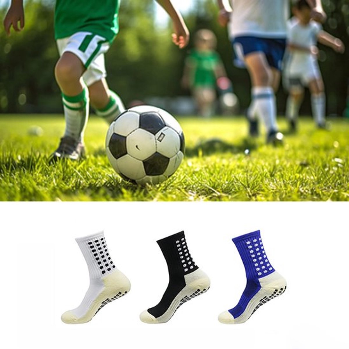 3 Paar Kindervoetbalsokken met Antislip en Ademend Design