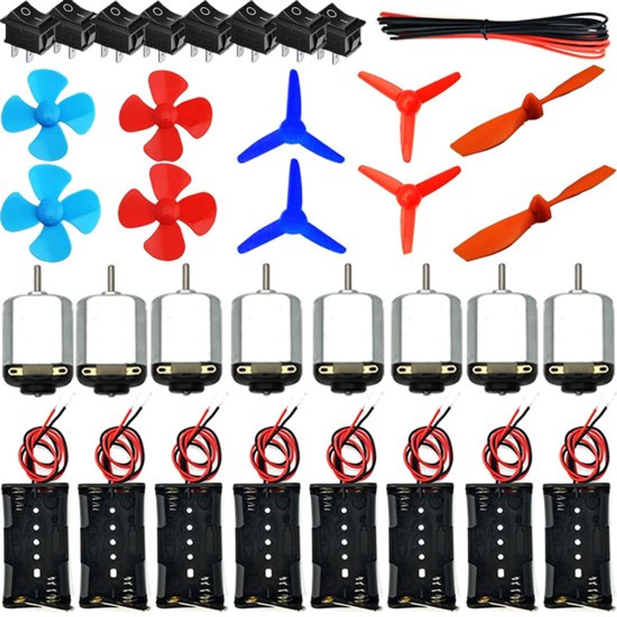 Thijox - 8 Set DC Mini-Motoren Leerset - Elektrische Motoren voor Modelbouw en DIY Projecten - 1,5-3 V, 15000-16500 omw/min, Inclusief AA Batterijhoud