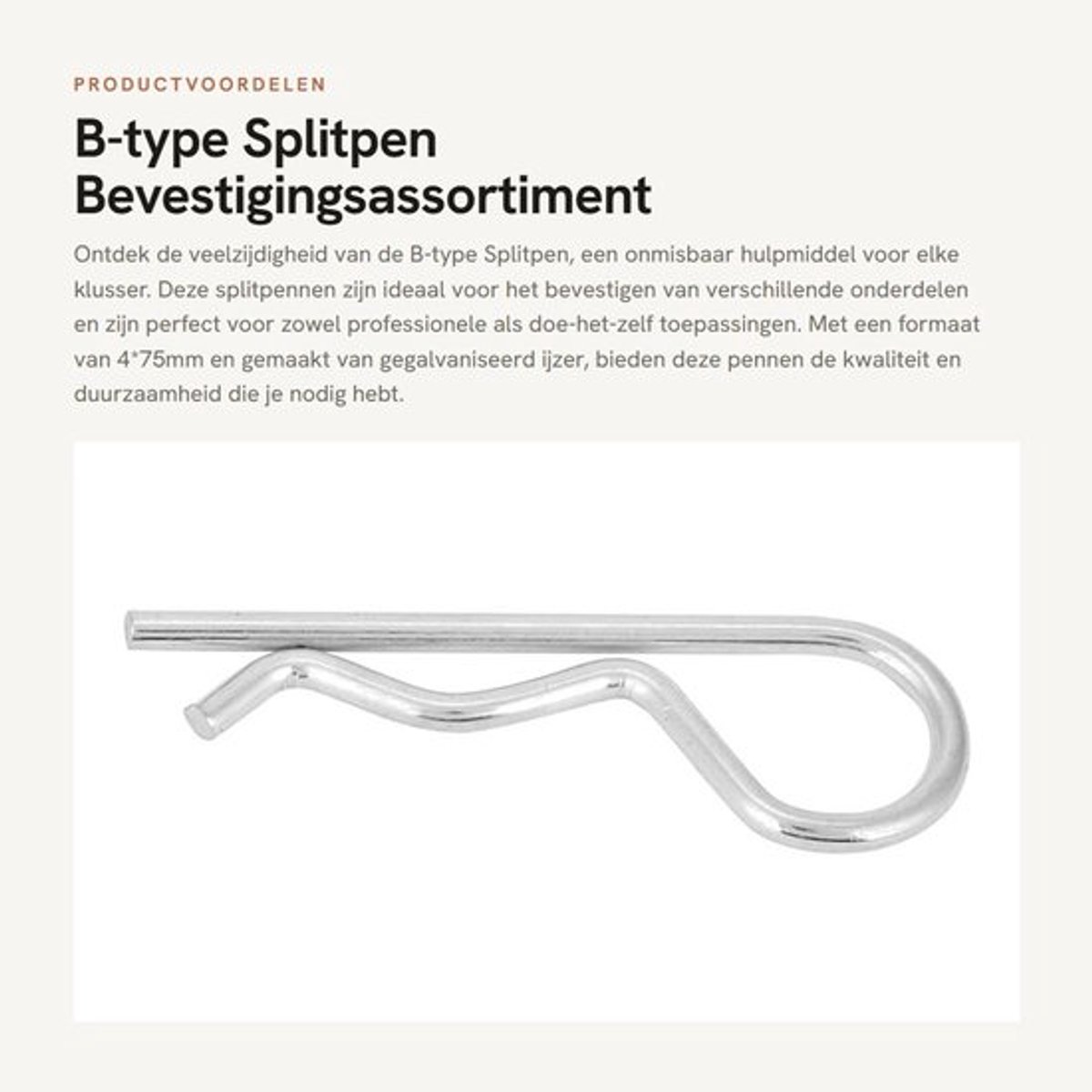 Splitpen Zink - 10 Stuks - Bevestigingsassortiment - Trekhaakveerclips - Haarspeld - Pin - 4 x 75mm - Pennen