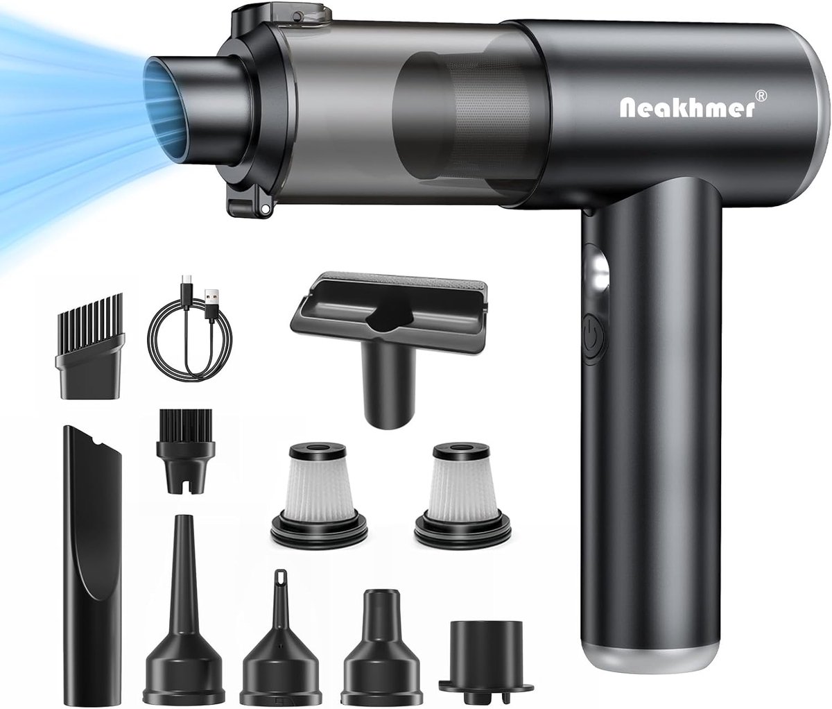 SnelShoppen - Draadloze Handstofzuiger 4 in 1 - Compacte en Krachtige Accu Stofzuiger met Borstelloze Motor, 20.000 Pa Zuigkracht voor Auto, Thuis, Ka