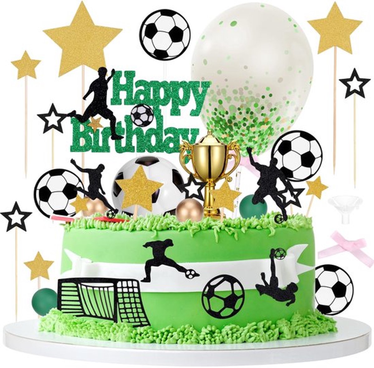 Voetbaltaarttoppers 31 Stuks - Herbruikbare Taartdecoraties - Verjaardagsdecoraties - Voetbalthema - Kleurrijk - Duurzaam Materiaal