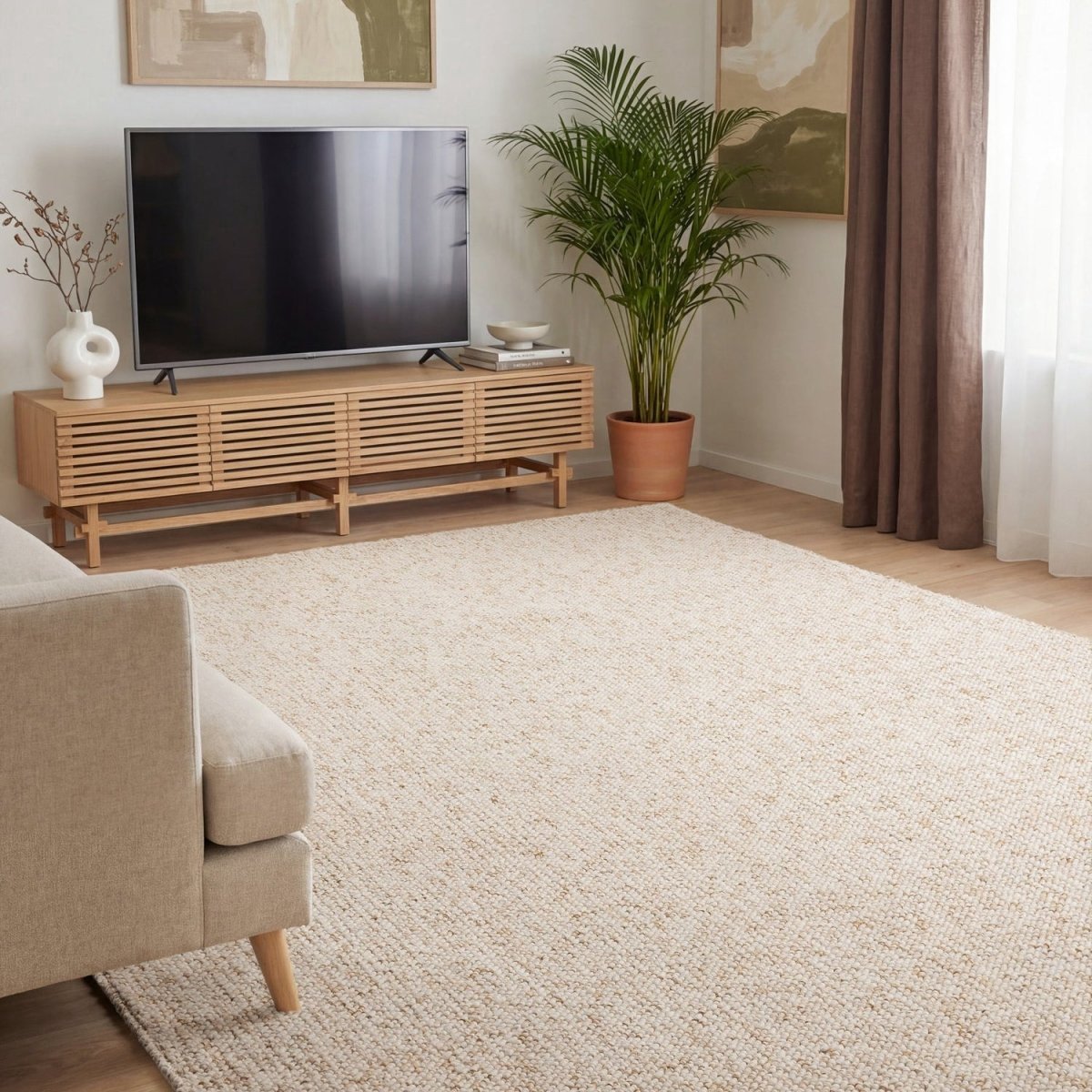 Elle Decoration Rocco vloerkleed in wol-look Rocco Crème - 80 x 150 cm - (XS)