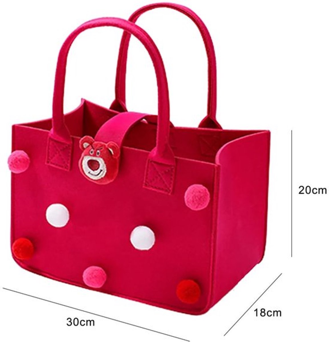 Boodschappentas met pompons - Vilten Tas - 30 x 20 x 18 cm - Handvat - Robuust - Ideaal voor kleine boodschappen