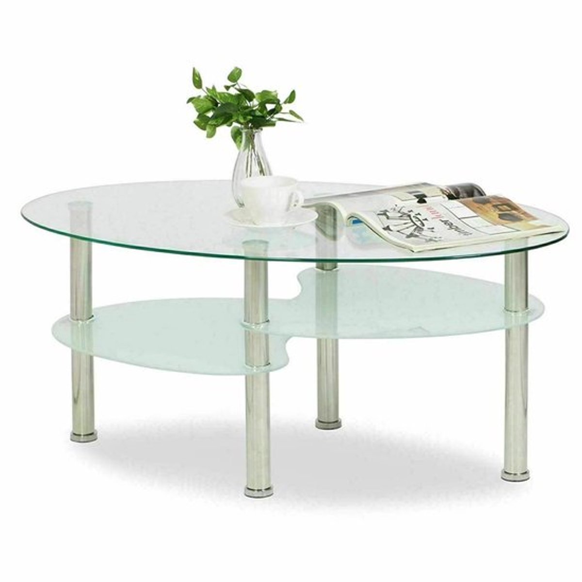 Glazen salontafel met 3 niveaus, moderne salontafel met opbergruimte. Bijzettafel voor woonkamer, balkon, ter