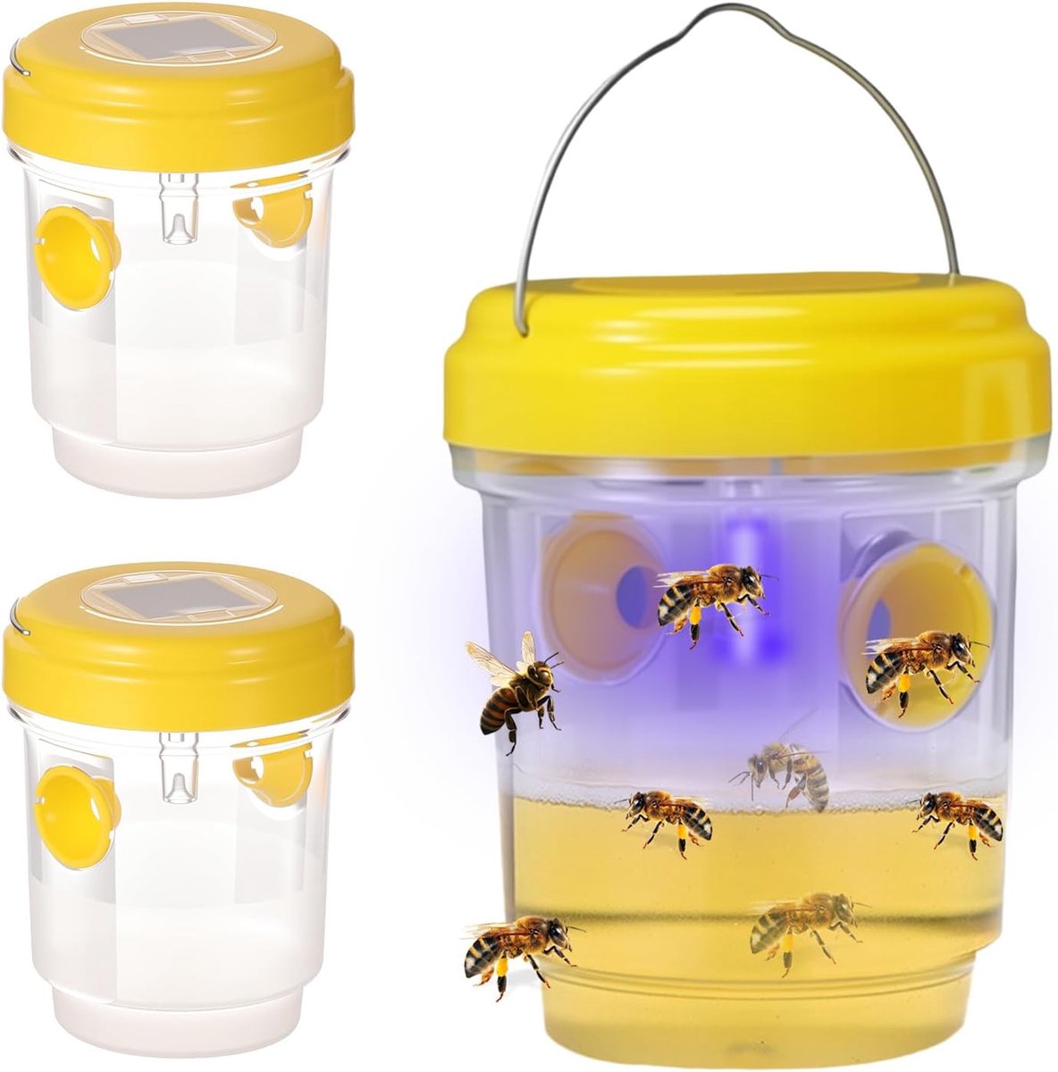 SnelShoppen - Wasp Trap Set van 3 - Solar Wasp Traps met LED Licht voor Buiten - Effectieve Insectenval voor Wasps, Muggen en Vliegen - Dierenvriendel