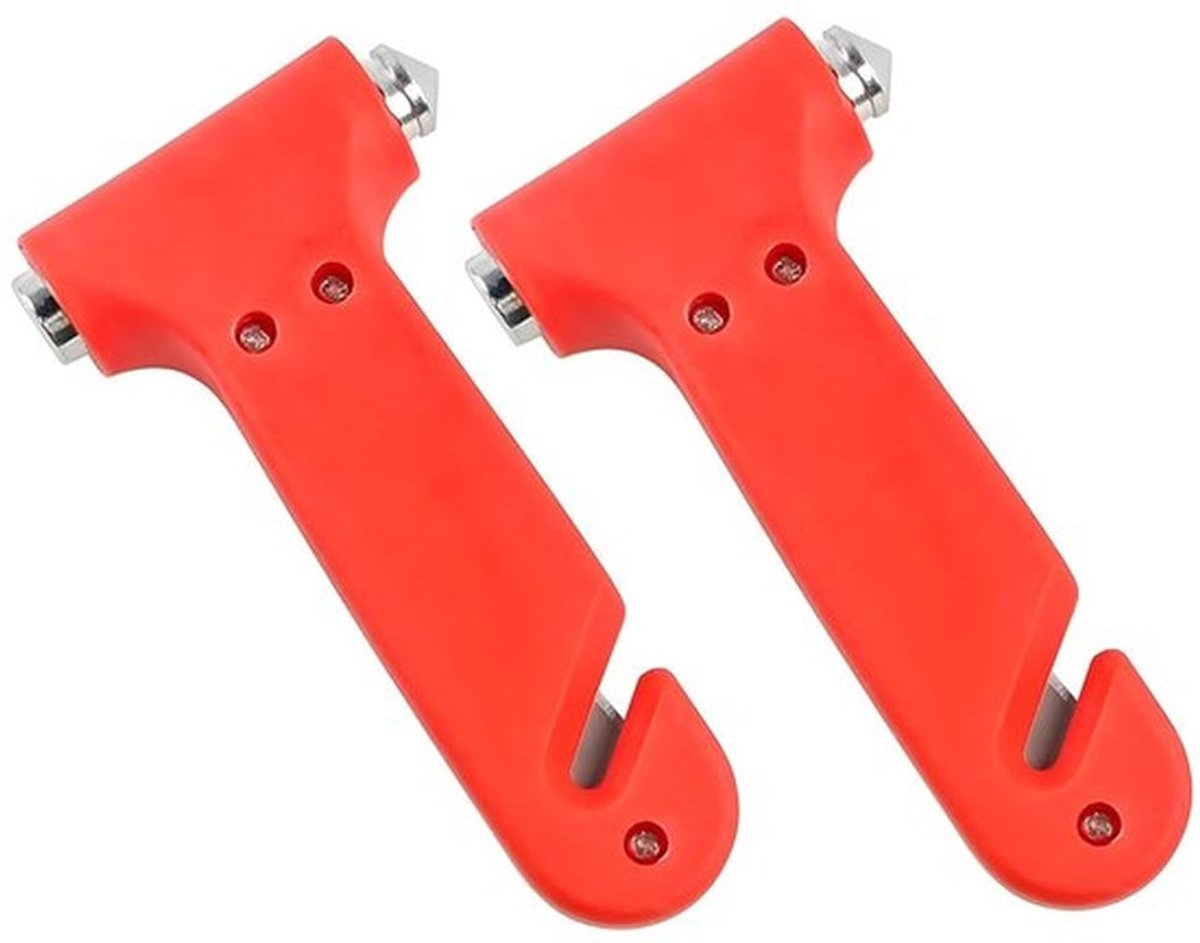 Veiligheidshamer 2-in-1 - Noodhamer met Gordelsnijder - Auto Veiligheidshamer - Rood - ABS - 7,5 x 13,5 cm - 2 Stuks