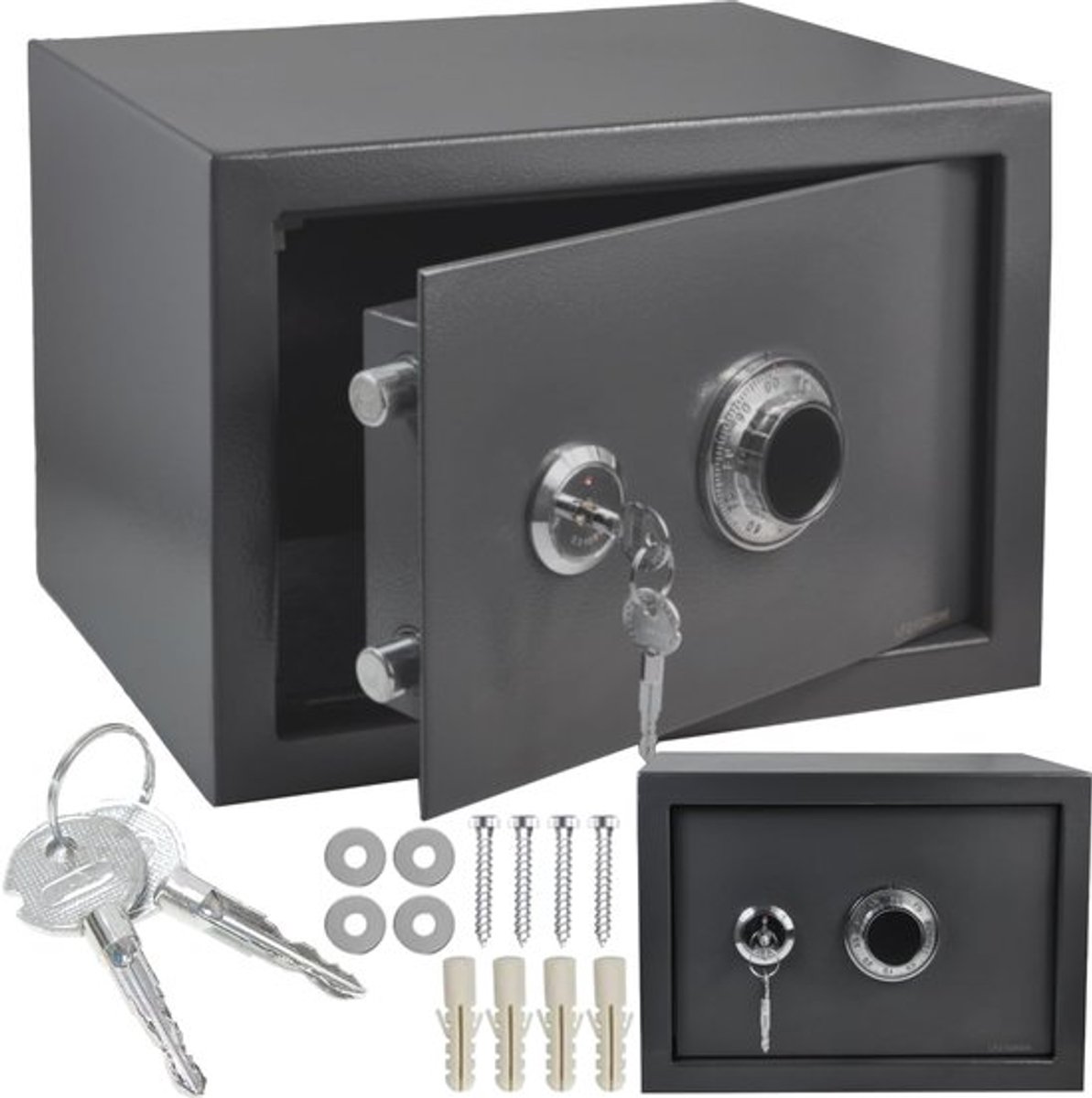 Meubelkluis mechanisch combinatieslot - Dubbelbaardslot - Kastkluis - Geldkluis - Wandkluis 35x25x25 cm - Robuuste constructie 10 kg - Veiligheidskluis