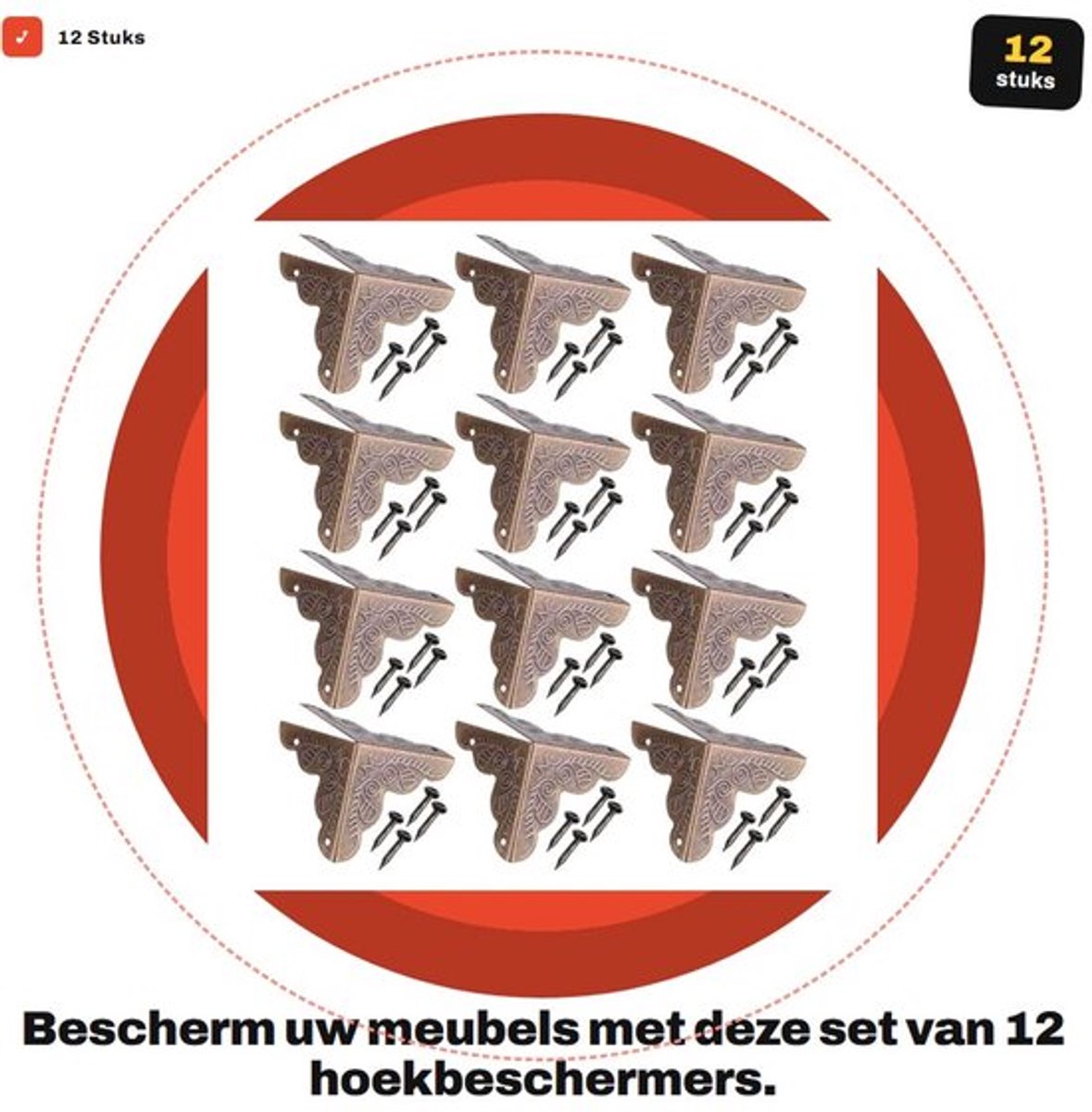 Hoekprotector 12 Stuks - Decoratieve Hoekbeschermers - Metalen Hoekbeschermers - Zijlengte 2,4 cm - Bescherming voor Meubels - Uitstekende Afwerking - Hoekbeschermer