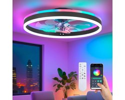 Plafond Ventilator Lamp RGB - 51 CM - Smart Lamp - 12 Kleuren - 6 Standen - Dimbaar - Zwart - Kroonluchter LED Ventilator - Chandelier Fan - Woonkamer Lamp - Ventilator Lampen - Slaapkamer lamp - Eetkamerlamp