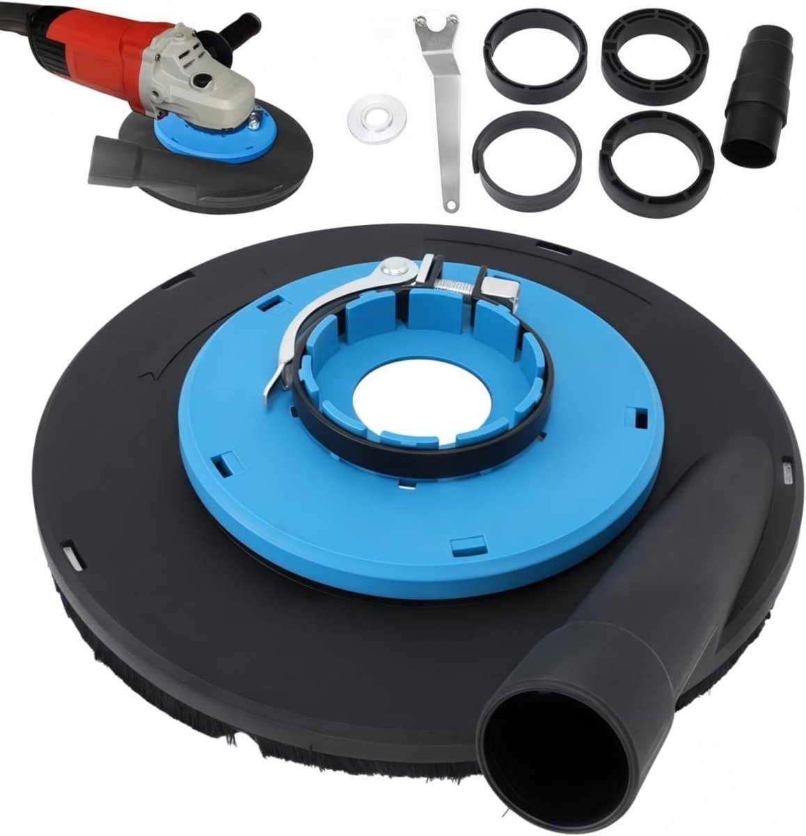 Extractor afzuigkap met stofafzuiging 230 mm voor cement slijpmachine stofkap geschikt voor beton marmer en tegels inclusief accessoires voor optimale prestaties