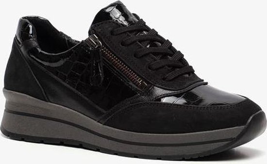 Hush Puppies leren dames lak sneakers - Zwart - Maat 38 | bol.com