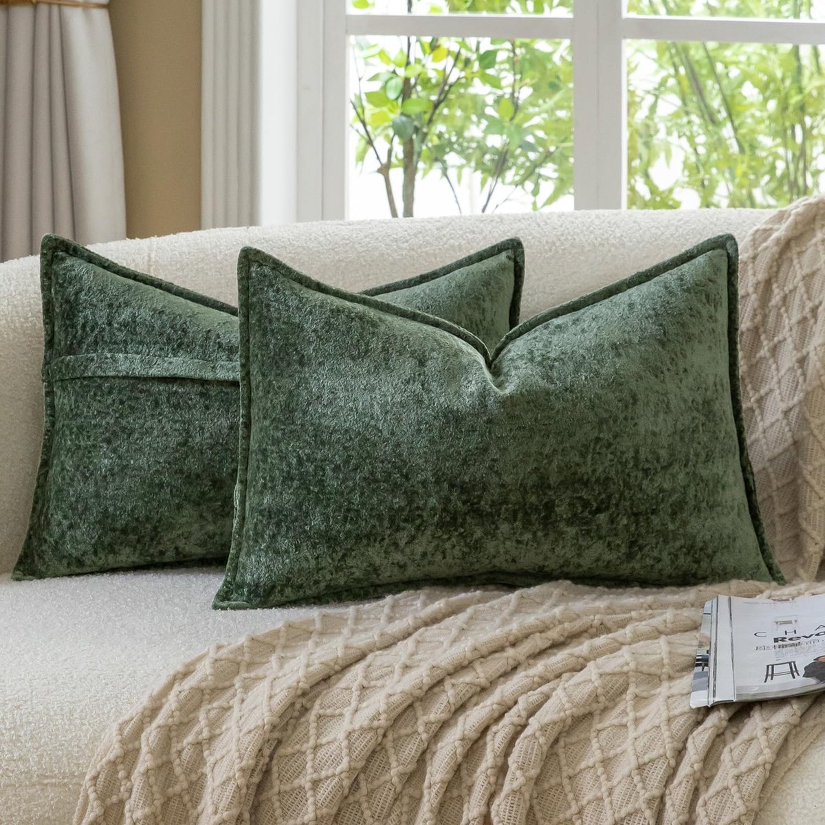 SnelShoppen - Vintage Kussenhoezen Set van 2 Geruite Bankkussens Neutrale Boho Farmhouse Kussenslopen 30x50 cm Groen voor Woondecoratie Sofa Slaapkame