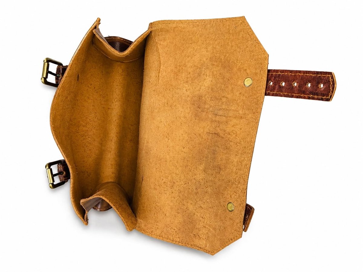 SnelShoppen - Lederen Stuur Zadel Motorfiets Tas - Fiets Tool Tas - Lederen Reizen Accessoire Pouch - Vork Fietsen Accessoire - Design nr. 2