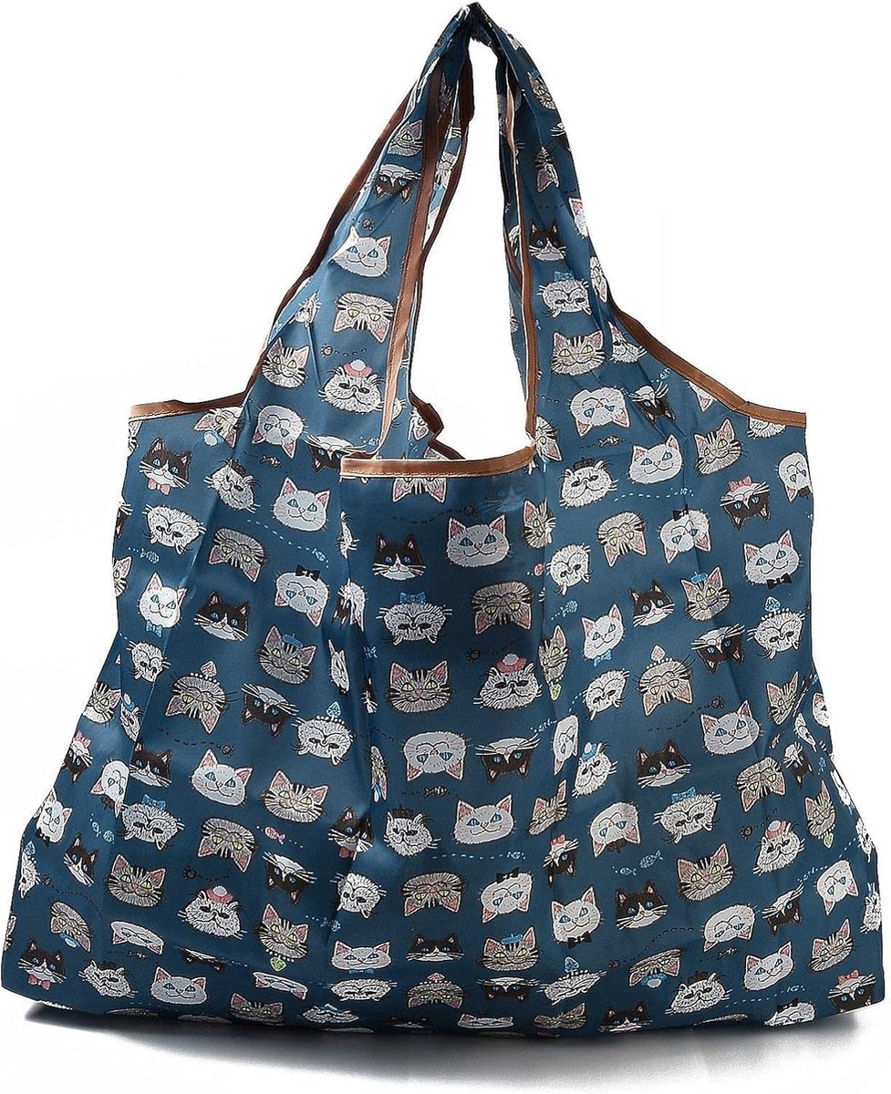 Vouwbare Nylon Boetiek Tassen - Herbruikbare en Wasbare Winkeltassen met Opbergtas en Handvat (Kat Patroon, 52.5 x 60 x 0.3cm) - Duurzaam, Milieuvriendelijk, Handig voor Boodschappen