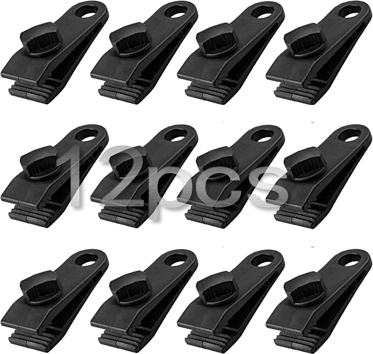 Tarp Clip Klemmen Set van 12, Ideaal voor Tent, Caravan en Tuin, Duurzame Klemmen voor Zeilen en Luifels, Zwart